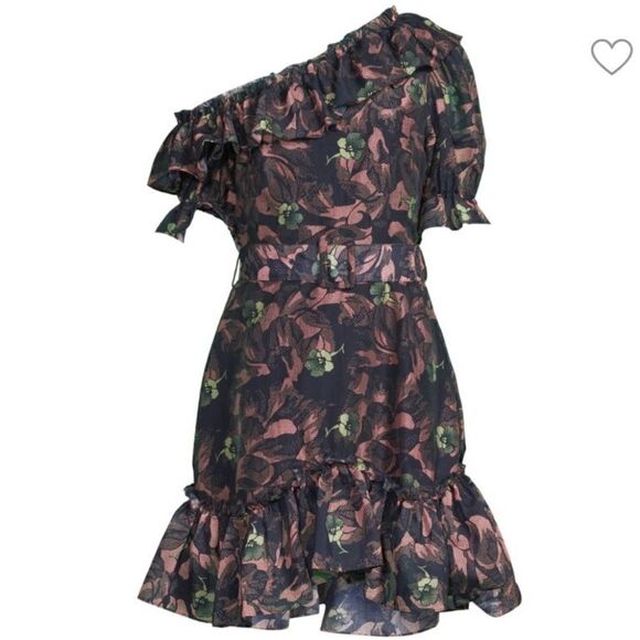 TED BAKER LONDONOne Shoulder Ruffle Mini Fit and Flare Dress Size 1 - Picture 4 of 6